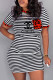 Red Fashion Street Striped Letter O Neck One Step Skirt Dresses