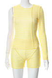 Yellow Fashion Casual Striped Print Patchwork Asymmetrical O Neck Long Sleeve Two Pieces