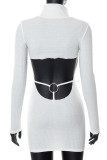 White Sexy Solid Patchwork Backless Turtleneck Pencil Skirt Dresses