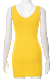 Yellow Sexy Solid Patchwork Zipper Collar Pencil Skirt Dresses
