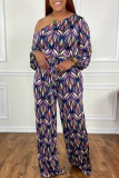 Multicolor Fashion Casual Print Bandage Patchwork Oblique Collar Regular Jumpsuits