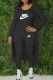 Black Fashion Casual Print Letter O Neck Long Sleeve Three Pieces