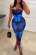 Blue Fashion Sexy Backless Asymmetrical Strapless Sleeveless Two Pieces