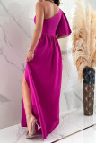 Khaki Sexy Elegant Solid Patchwork Slit Oblique Collar Straight Dresses