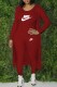 Red Fashion Casual Print Letter O Neck Long Sleeve Three Pieces