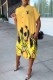 Yellow Fashion Casual Print Letter Turndown Collar Shirt Dress Dresses