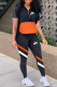 Black Fashion Street Print Patchwork Zipper Collar Short Sleeve Two Pieces