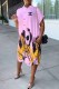 Pink Fashion Casual Print Letter Turndown Collar Shirt Dress Dresses
