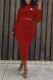 Red Fashion Elegant Print Fold O Neck Long Sleeve Two Pieces