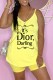 Yellow Fashion Casual Print Letter Spaghetti Strap Sleeveless Two Pieces