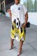 White Fashion Casual Print Letter Turndown Collar Shirt Dress Dresses