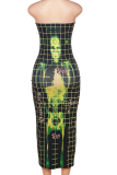 Green Sexy Skull Patchwork Strapless Pencil Skirt Dresses