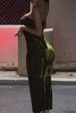 Green Sexy Skull Patchwork Strapless Pencil Skirt Dresses