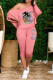 Pink Fashion Print Patchwork One Shoulder Long Sleeve Two Pieces