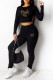 Black Sexy Print Patchwork Frenulum Backless O Neck Three Quarter Two Pieces