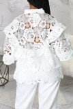White Fashion Casual Solid Hollowed Out Patchwork O Neck Outerwear