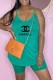 Light Green Fashion Casual Print Letter Spaghetti Strap Sleeveless Two Pieces