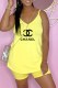 Yellow Fashion Casual Print Letter Spaghetti Strap Sleeveless Two Pieces