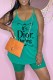 Green Fashion Casual Print Letter Spaghetti Strap Sleeveless Two Pieces