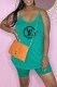 Light Green Fashion Casual Print Letter Spaghetti Strap Sleeveless Two Pieces