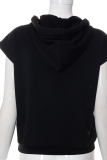 Black Casual Print Tassel Hooded Collar Tops