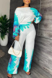 White Fashion Casual Print Patchwork O Neck Long Sleeve Two Pieces