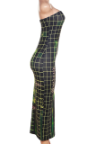 Green Sexy Skull Patchwork Strapless Pencil Skirt Dresses