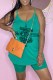 Light Green Fashion Casual Print Letter Spaghetti Strap Sleeveless Two Pieces