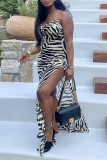 Black Sexy Animal Print High Opening Halter Pencil Skirt Dresses
