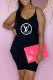 Black Fashion Casual Print Letter Spaghetti Strap Sleeveless Two Pieces