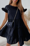 White Casual Solid Patchwork Fold Stringy Selvedge O Neck A Line Dresses