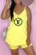 Yellow Fashion Casual Print Letter Spaghetti Strap Sleeveless Two Pieces