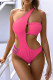 Rose Red Fashion Sexy Solid Hollowed Out Patchwork Backless Swimwears (With Paddings)