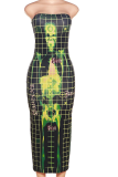 Green Sexy Skull Patchwork Strapless Pencil Skirt Dresses