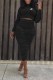 Black Fashion Elegant Print Fold O Neck Long Sleeve Two Pieces
