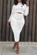 White Fashion Elegant Print Fold O Neck Long Sleeve Two Pieces