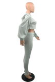 White Casual Solid Draw String O Neck Long Sleeve Two Pieces