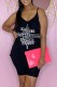 Black Fashion Casual Print Letter Spaghetti Strap Sleeveless Two Pieces