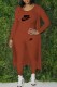 Tangerine Red Fashion Casual Print Letter O Neck Long Sleeve Three Pieces