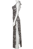 Black Sexy Animal Print High Opening Halter Pencil Skirt Dresses