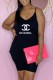 Black Fashion Casual Print Letter Spaghetti Strap Sleeveless Two Pieces
