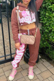 Light Gray Casual Print Patchwork Hooded Collar Long Sleeve Two Pieces