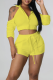 Yellow Casual Solid Patchwork Hooded Collar Short Sleeve Two Pieces