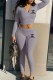 Grey Fashion Casual Print Letter Hooded Collar Long Sleeve Two Pieces
