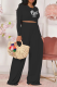 Black Fashion Print Patchwork O Neck Long Sleeve Two Pieces