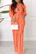 Orange Fashion Elegant Striped Letter Turndown Collar Long Sleeve Two Pieces