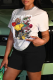 White Fashion Vintage Print Patchwork Letter O Neck T-Shirts