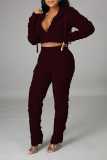 Green Casual Solid Patchwork Hooded Collar Long Sleeve Two Pieces