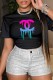 Black Fashion Casual Print Letter O Neck T-Shirts