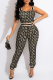 Black Sexy Print Patchwork Square Collar Skinny Jumpsuits